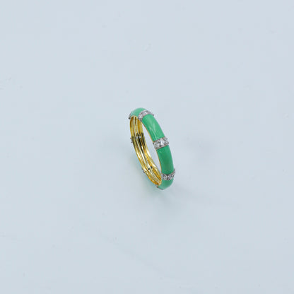 Yellow Gold & Green Enamel Lab-Grown Diamond Eternity Band