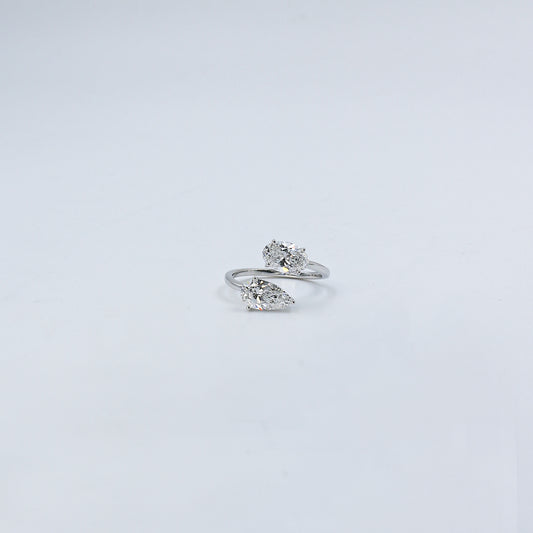 White Gold Toi et Moi Pear and Oval Diamond Bypass Ring