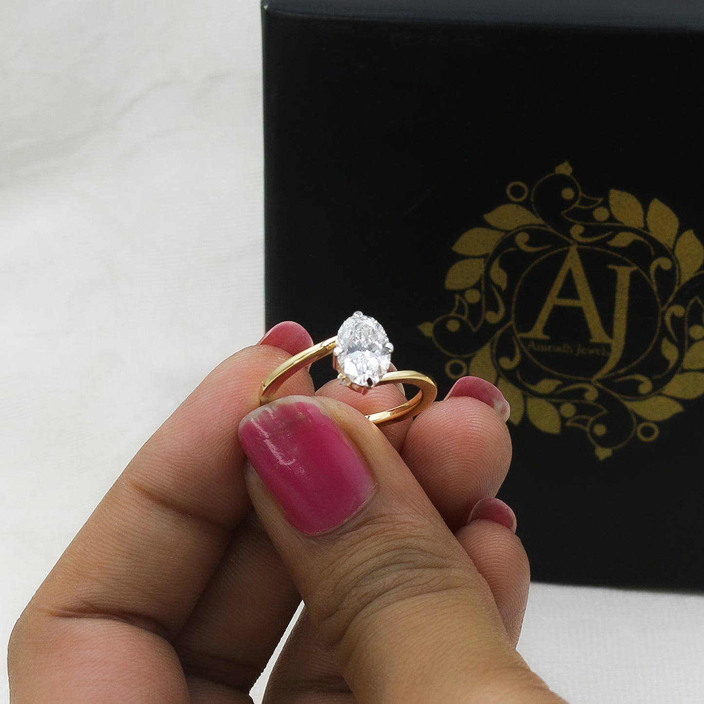 Yellow Gold Marquise Diamond Bypass Solitaire Ring