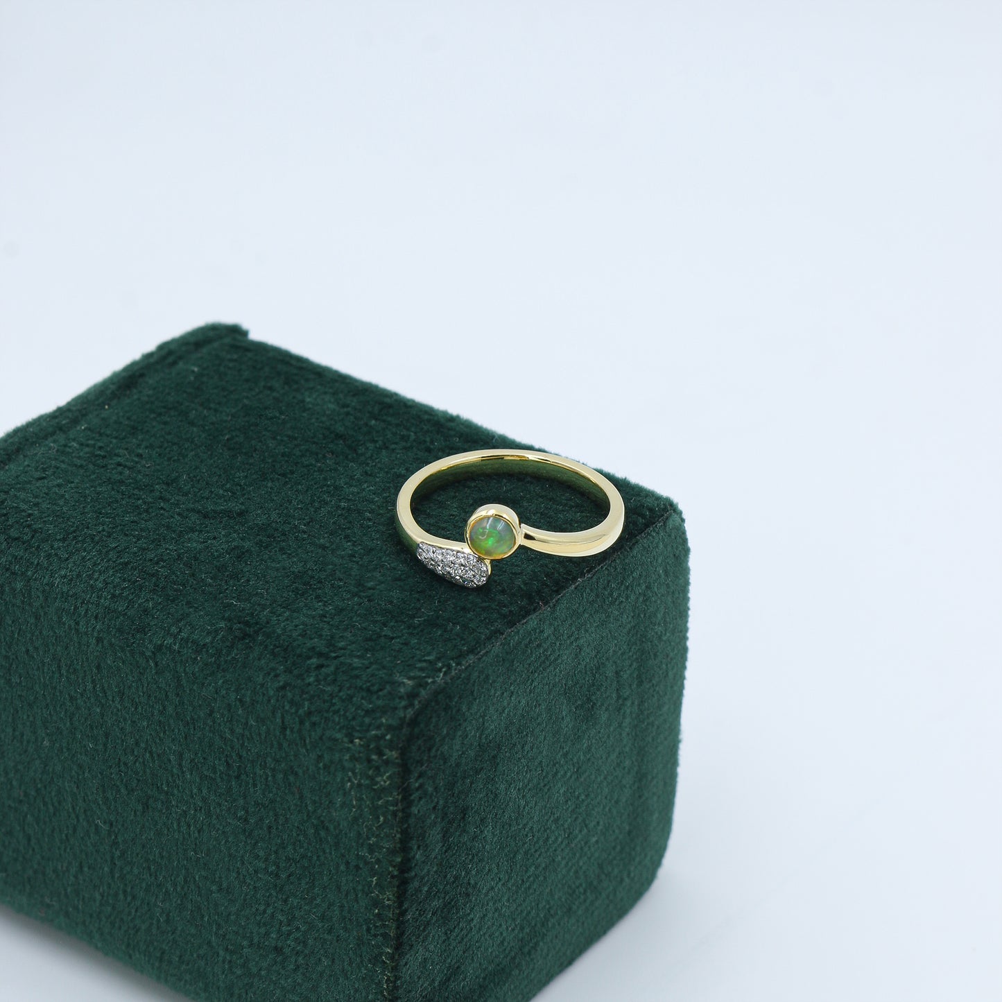 Yellow Gold Opal and Diamond Bypass Ring