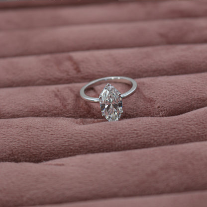 White Gold Marquise Solitaire Diamond Ring with Hidden Accents