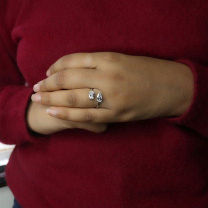 White Gold Toi et Moi Pear and Oval Diamond Bypass Ring