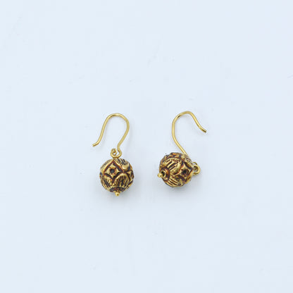 Antiqued Yellow Gold Spherical Drop Earrings
