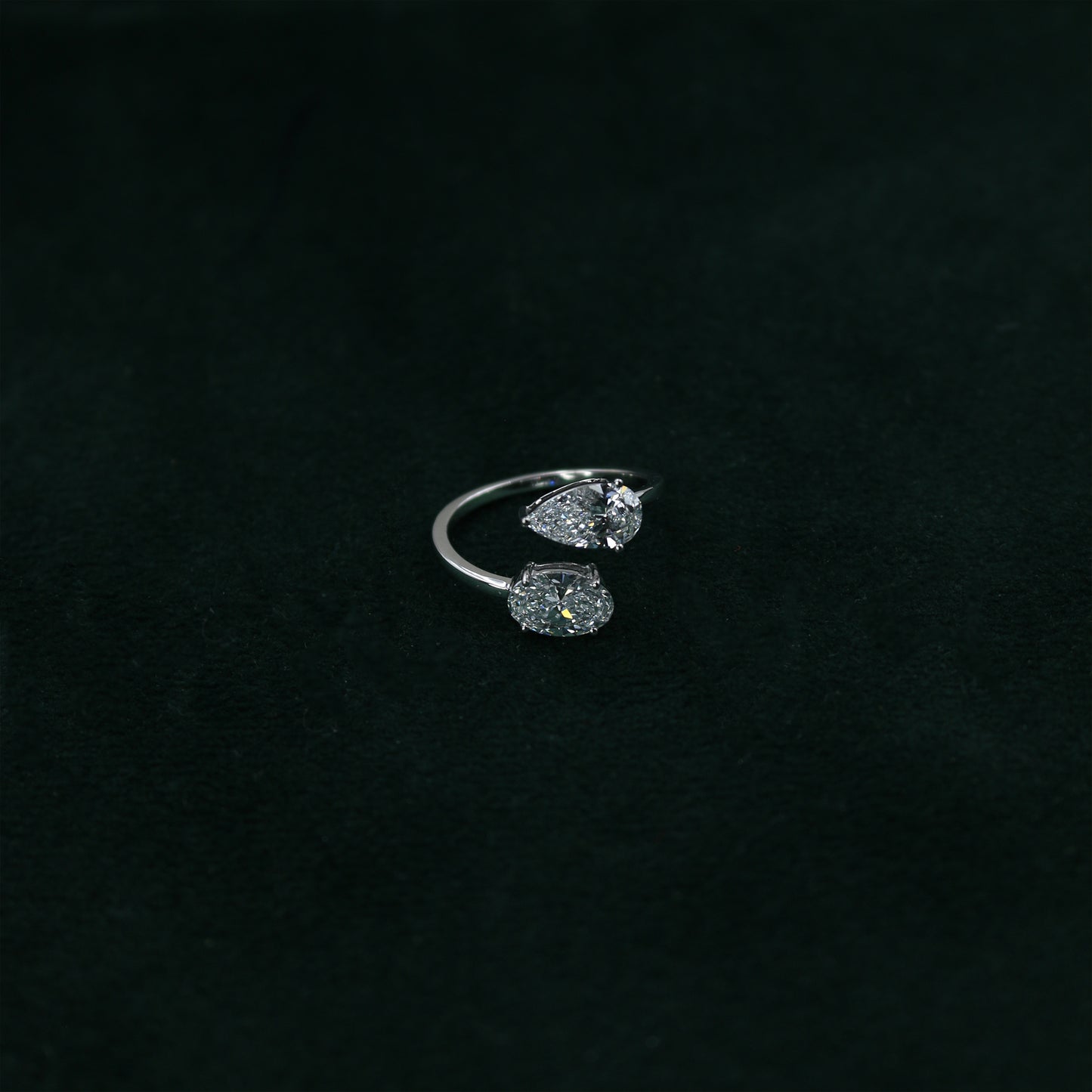 White Gold Toi et Moi Pear and Oval Diamond Bypass Ring