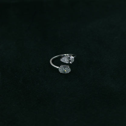 White Gold Toi et Moi Pear and Oval Diamond Bypass Ring