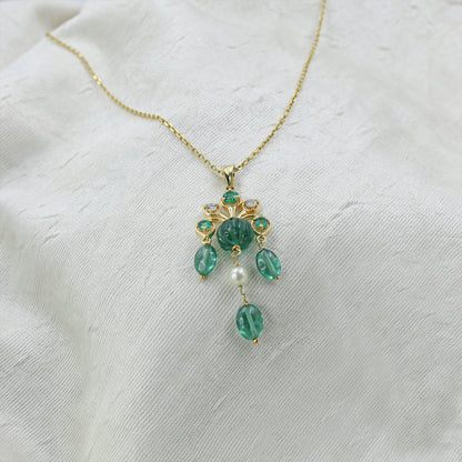 Yellow Gold Hydro Gemstone Cluster Pendant with Chain
