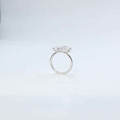 White Gold Emerald and Pear Toi et Moi Diamond Ring