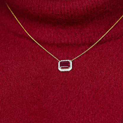 Yellow Gold Tourmaline and Diamond Halo Pendant with Chain