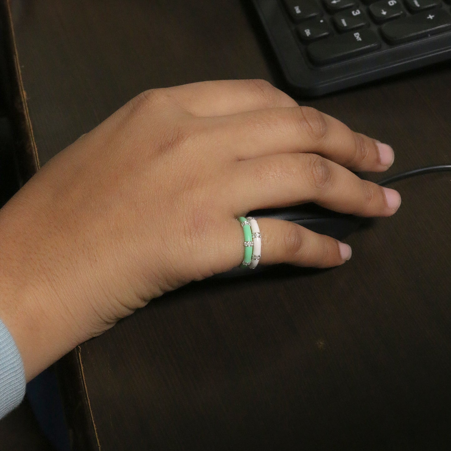 Yellow Gold & White Enamel Lab-Grown Diamond Eternity Band