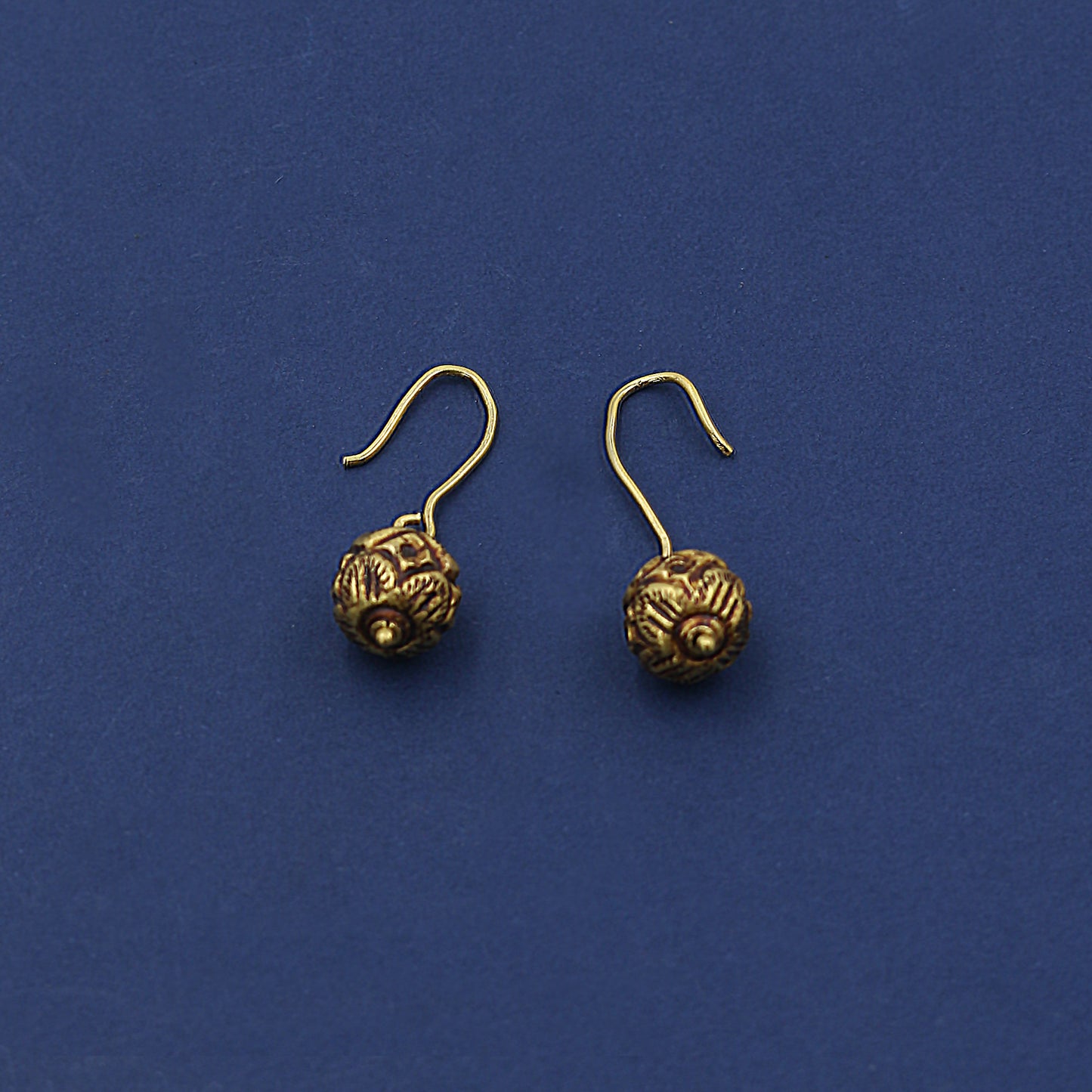 Antiqued Yellow Gold Spherical Drop Earrings
