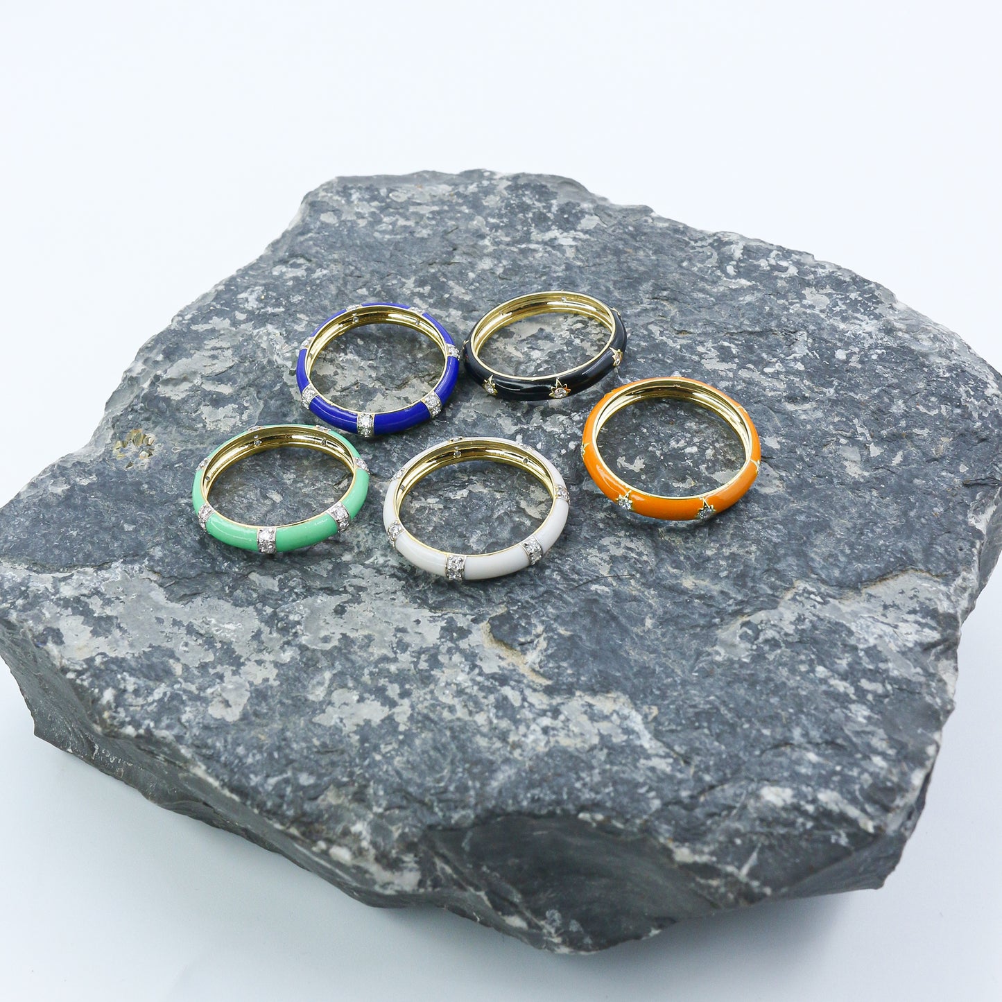 Yellow Gold & Green Enamel Lab-Grown Diamond Eternity Band