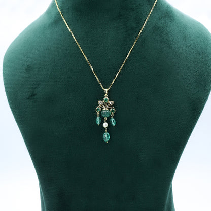 Yellow Gold Hydro Gemstone Cluster Pendant with Chain