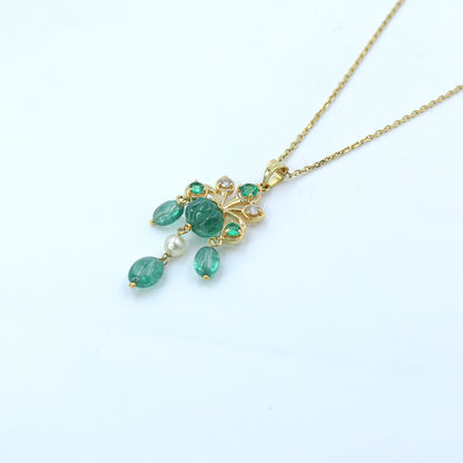 Yellow Gold Hydro Gemstone Cluster Pendant with Chain