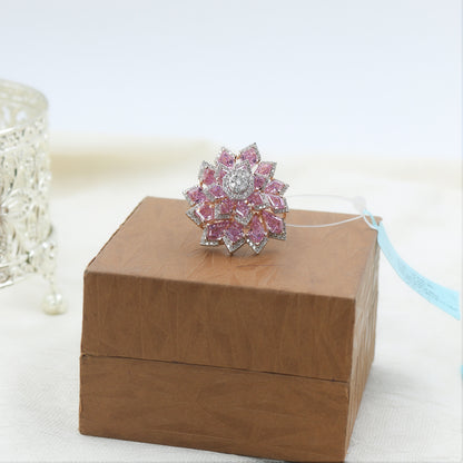 Pink Colorstone & Diamond Floral Statement Ring