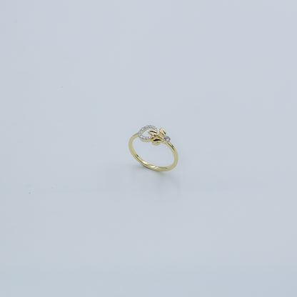 Yellow Gold Heart and Star Diamond Open Bypass Ring
