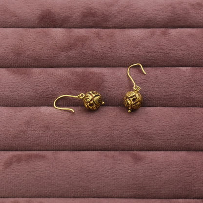 Antiqued Yellow Gold Spherical Drop Earrings