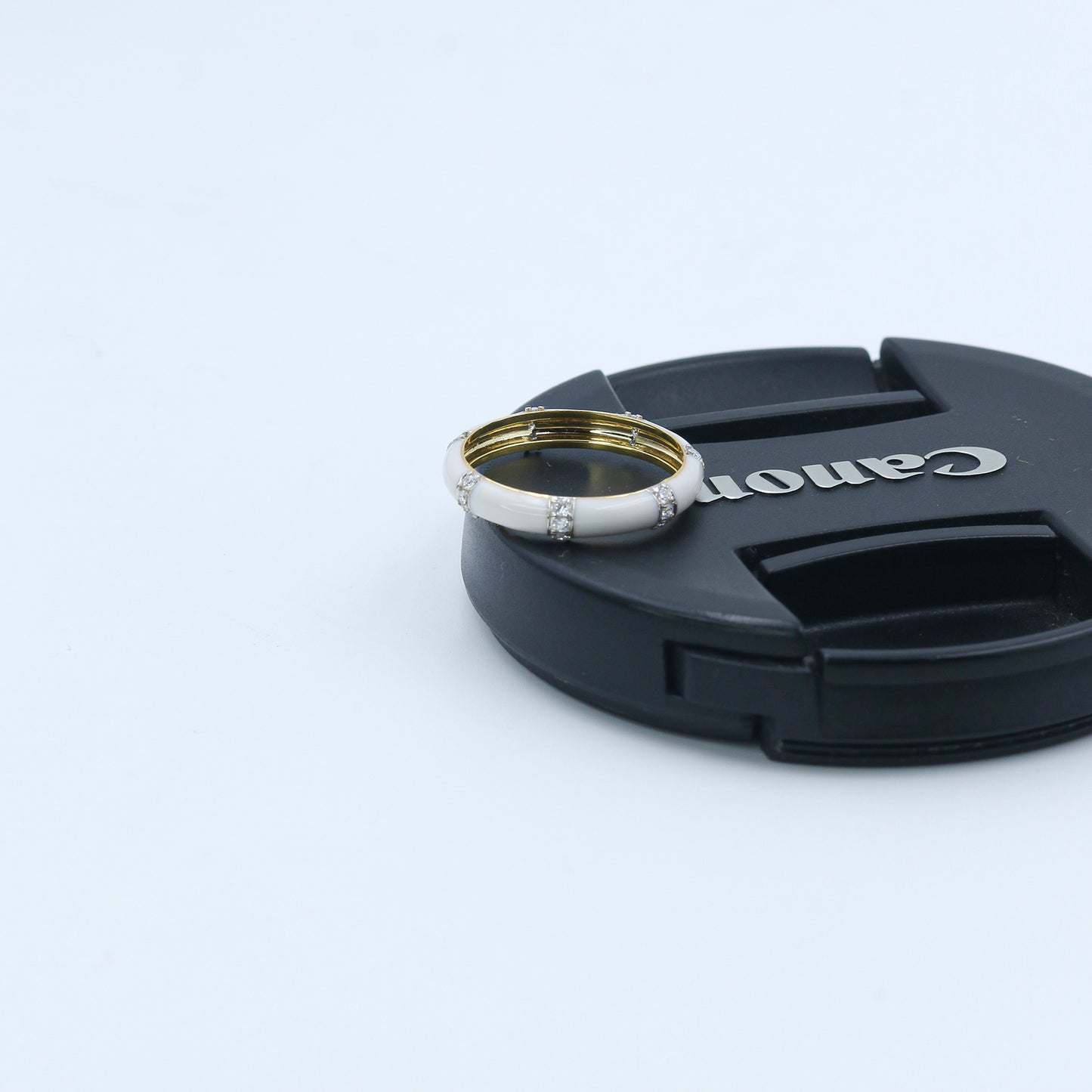 Yellow Gold & White Enamel Lab-Grown Diamond Eternity Band