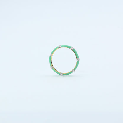 Yellow Gold & Green Enamel Lab-Grown Diamond Eternity Band
