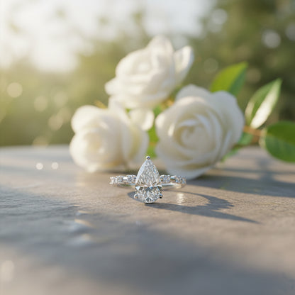 White Gold Marquise Solitaire CVD Diamond Ring