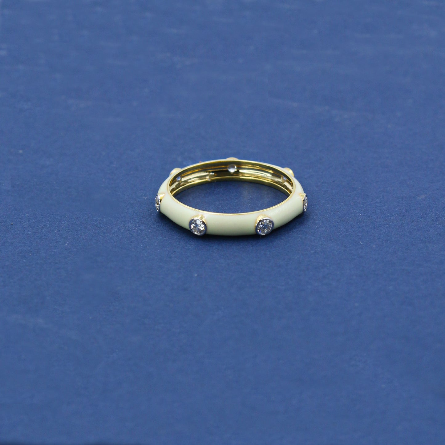 CVD Diamond Cream Enamel Gold Band Ring