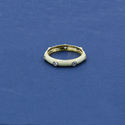 CVD Diamond Cream Enamel Gold Band Ring