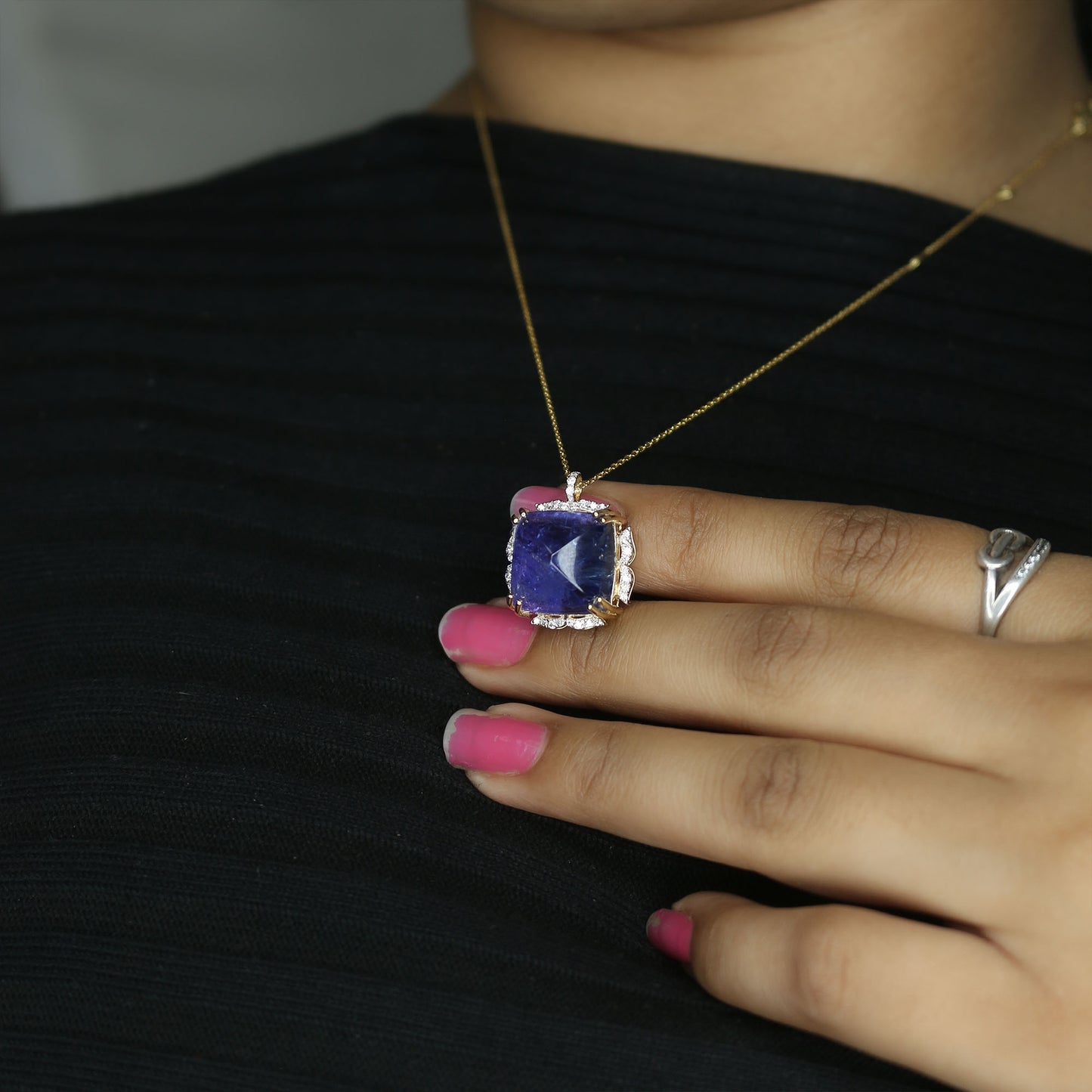 Yellow Gold Tanzanite and Diamond Statement Pendant