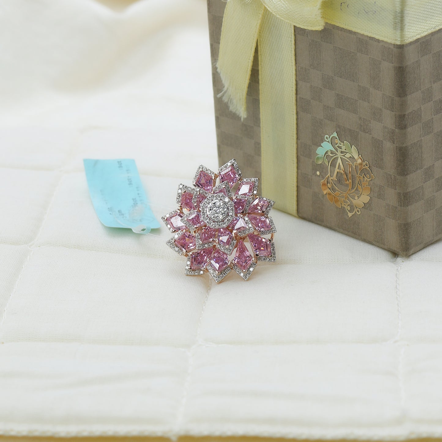 Pink Colorstone & Diamond Floral Statement Ring