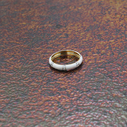 Yellow Gold & White Enamel Lab-Grown Diamond Eternity Band