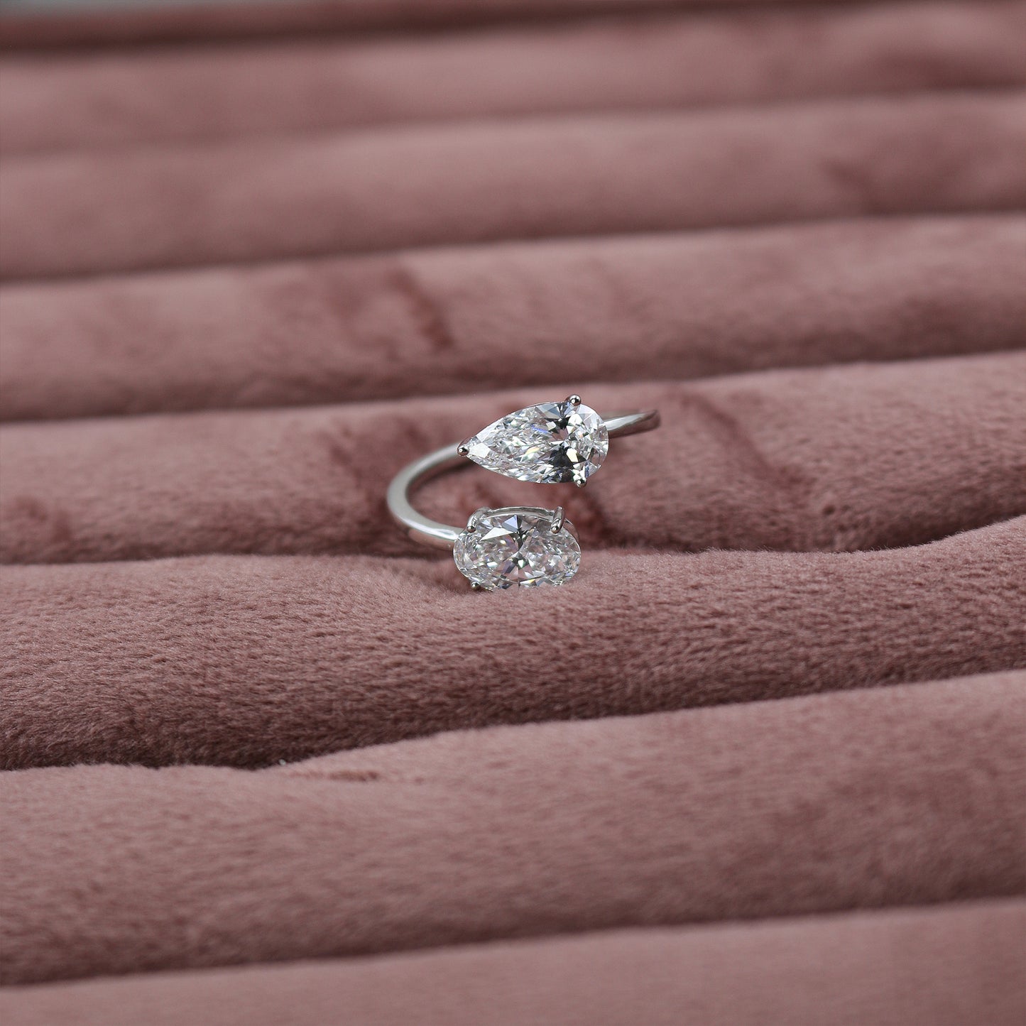 White Gold Toi et Moi Pear and Oval Diamond Bypass Ring