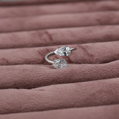 White Gold Toi et Moi Pear and Oval Diamond Bypass Ring