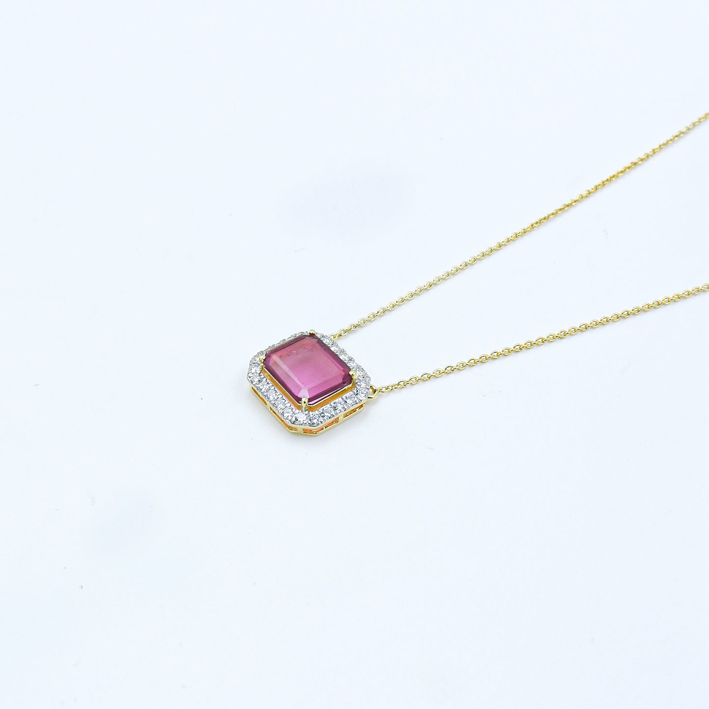 Yellow Gold Tourmaline and Diamond Halo Pendant with Chain