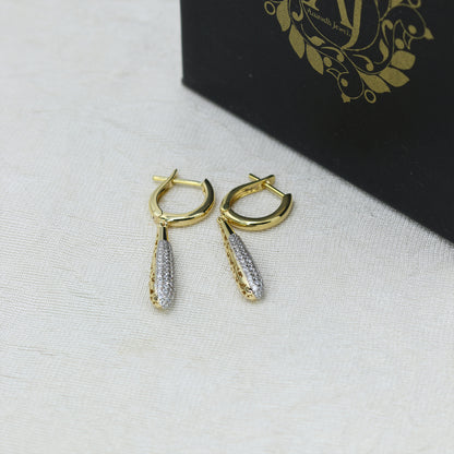 Yellow Gold Diamond Pave Tapered Drop Earrings