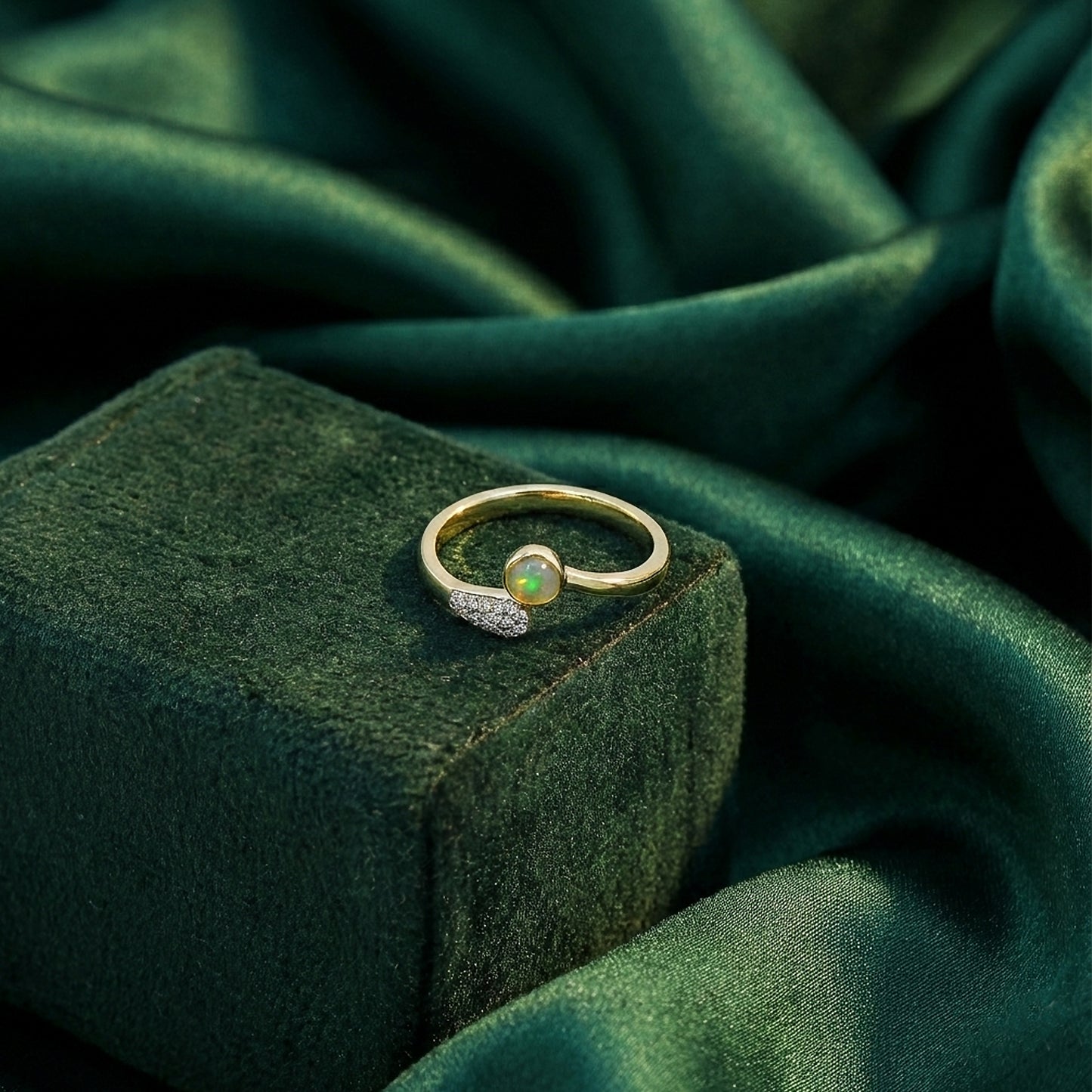 Yellow Gold Opal and Diamond Bypass Ring