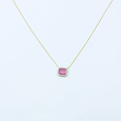 Yellow Gold Tourmaline and Diamond Halo Pendant with Chain