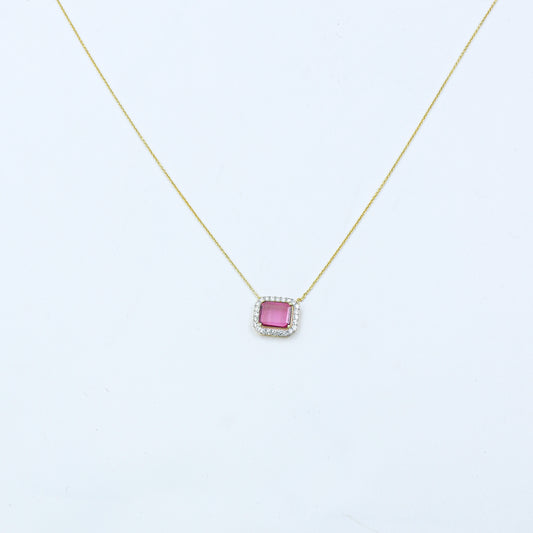 Yellow Gold Tourmaline and Diamond Halo Pendant with Chain