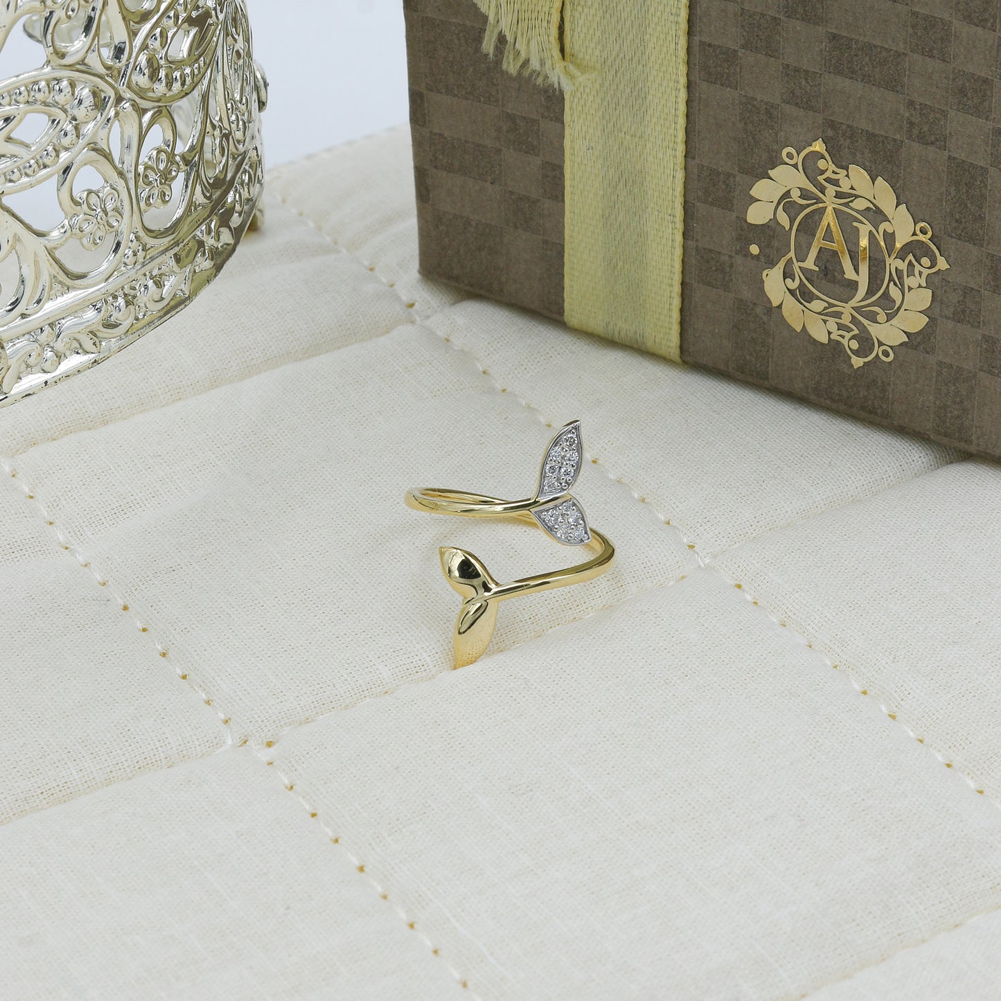 Yellow Gold Mermaid Tail Diamond Bypass Ring