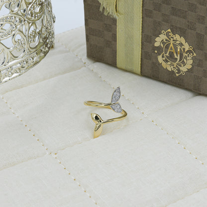 Yellow Gold Mermaid Tail Diamond Bypass Ring