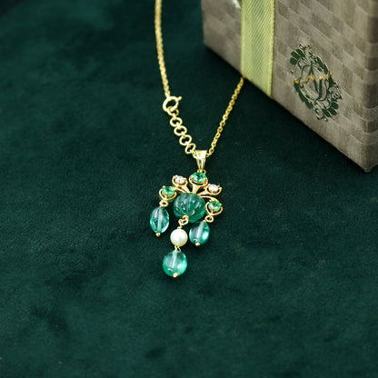 Yellow Gold Hydro Gemstone Cluster Pendant with Chain