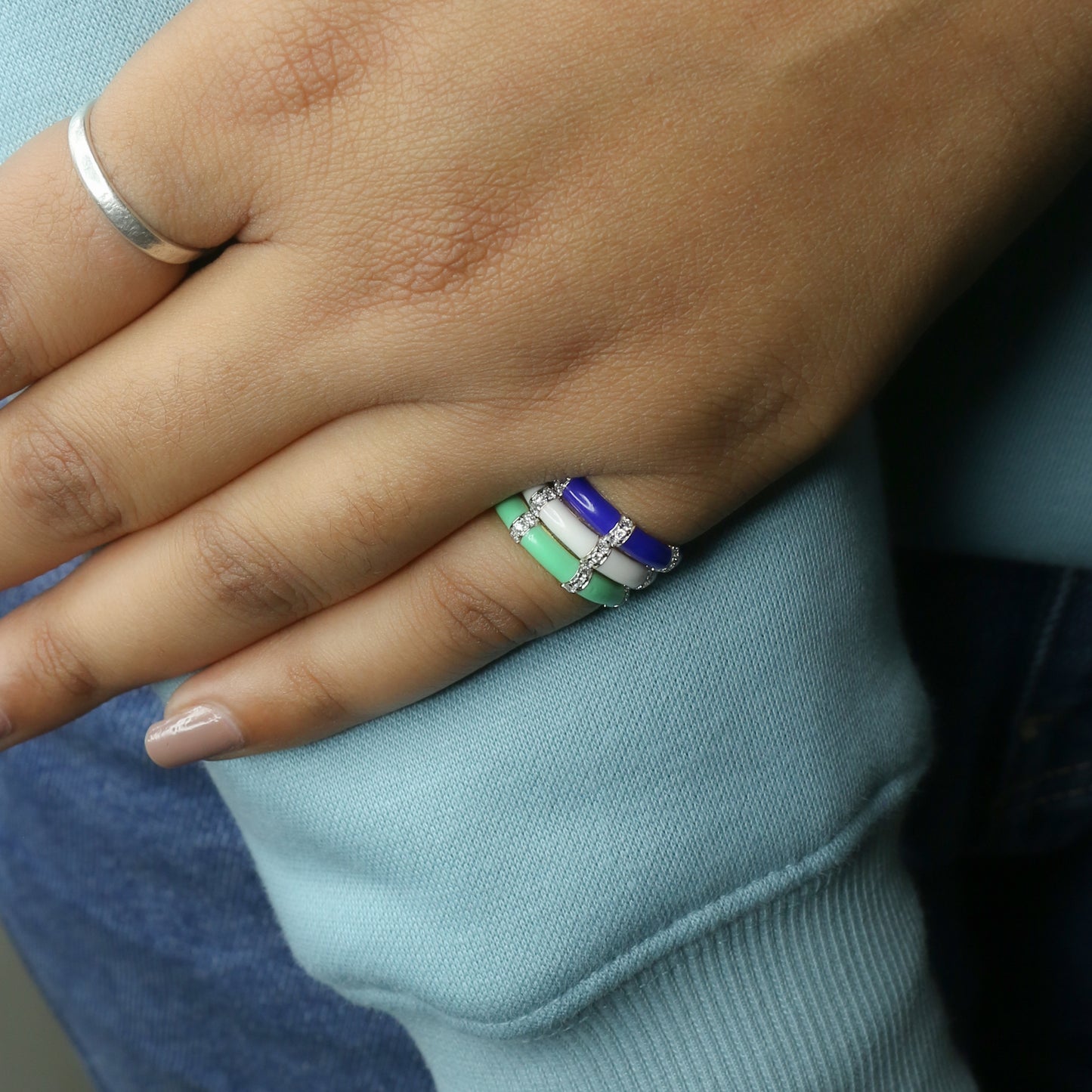 Yellow Gold & Green Enamel Lab-Grown Diamond Eternity Band