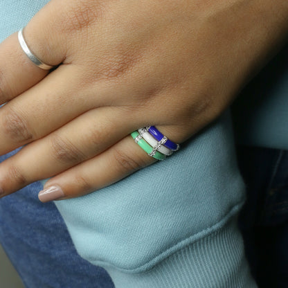 Yellow Gold & Green Enamel Lab-Grown Diamond Eternity Band