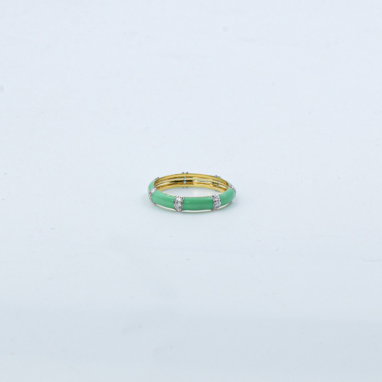 Yellow Gold & Green Enamel Lab-Grown Diamond Eternity Band