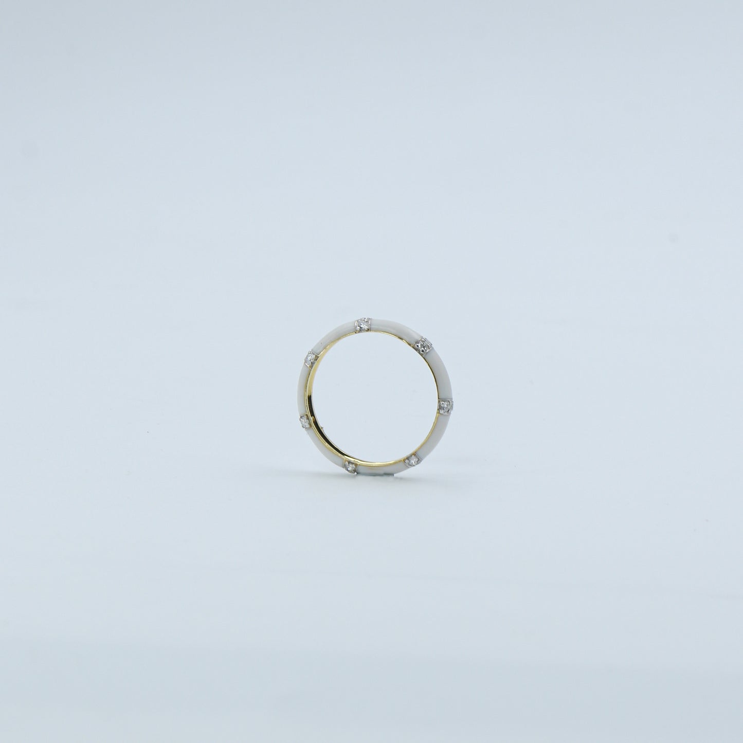 Yellow Gold & White Enamel Lab-Grown Diamond Eternity Band