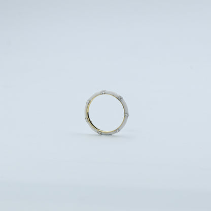 Yellow Gold & White Enamel Lab-Grown Diamond Eternity Band