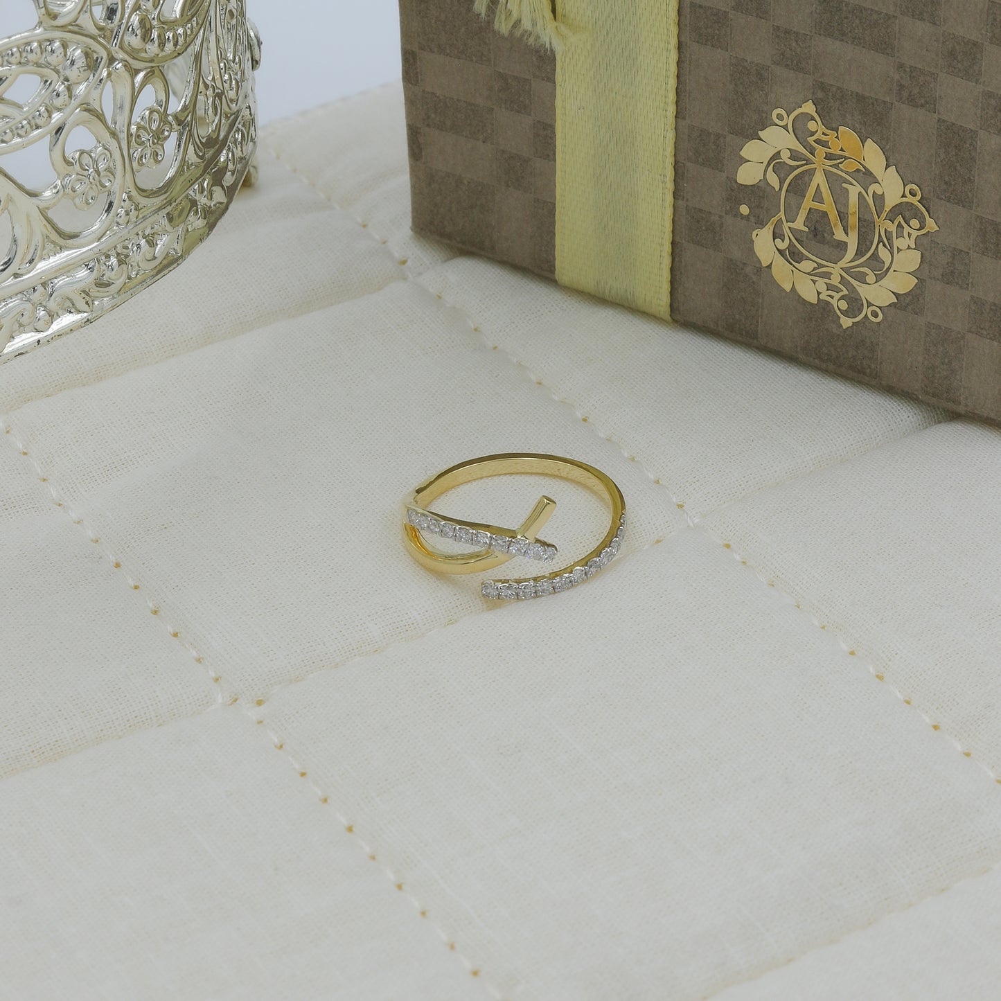 Two-Tone Crossover Diamond Bypass Ring