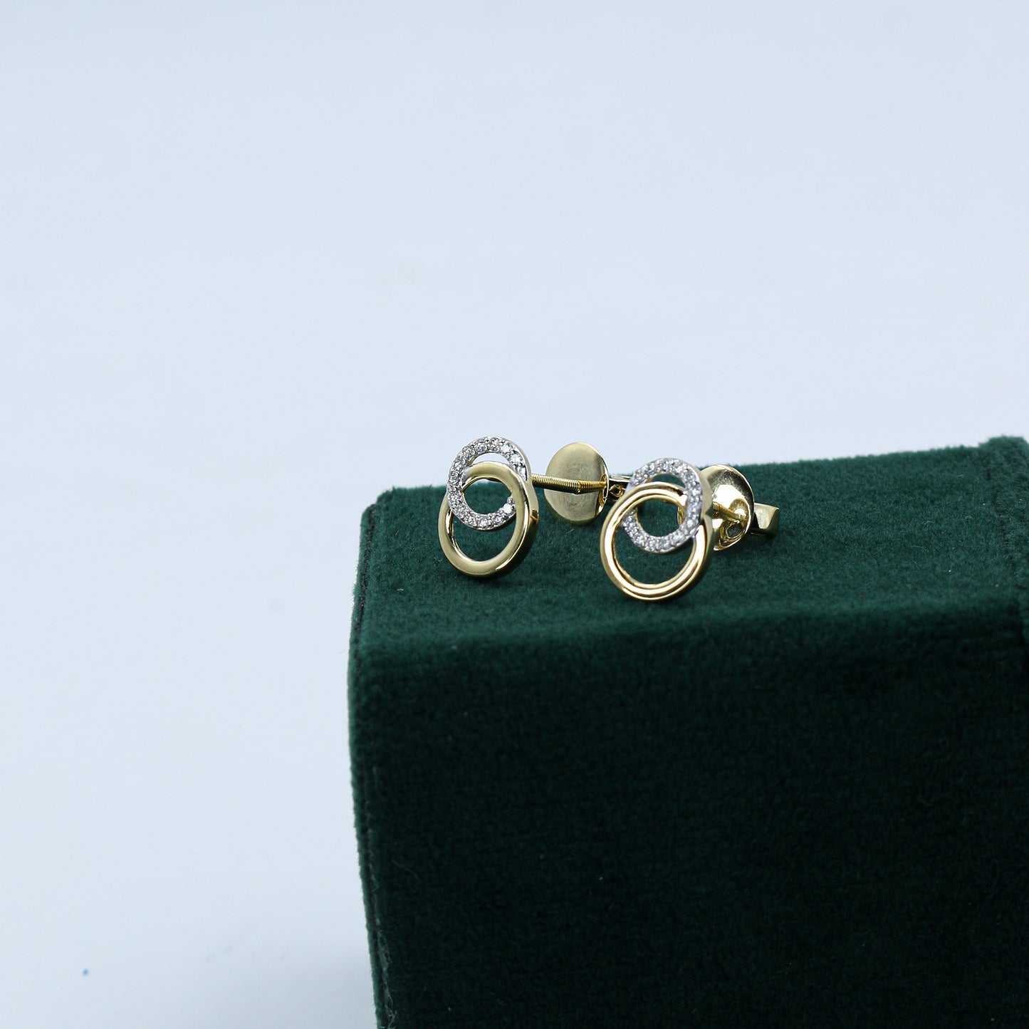 Yellow Gold Pave Diamond Halo Stud Earrings
