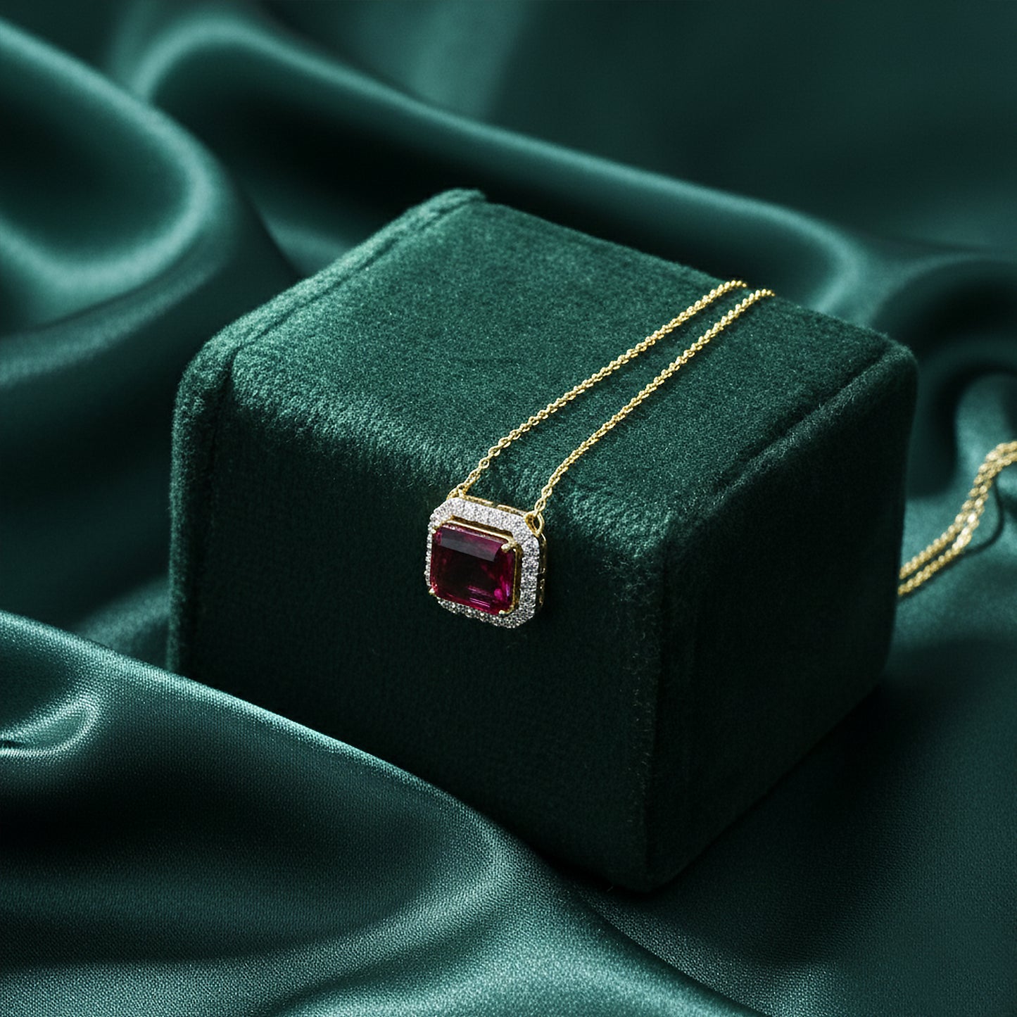 Yellow Gold Tourmaline and Diamond Halo Pendant with Chain