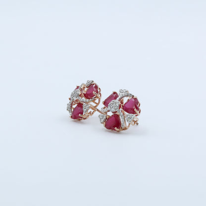 Diamond & Crimson Floral Stud Earrings