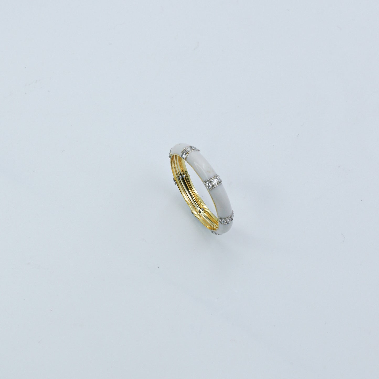 Yellow Gold & White Enamel Lab-Grown Diamond Eternity Band