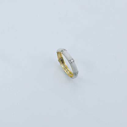 Yellow Gold & White Enamel Lab-Grown Diamond Eternity Band