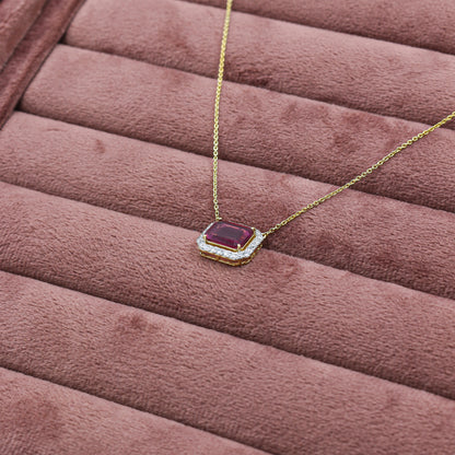 Yellow Gold Tourmaline and Diamond Halo Pendant with Chain